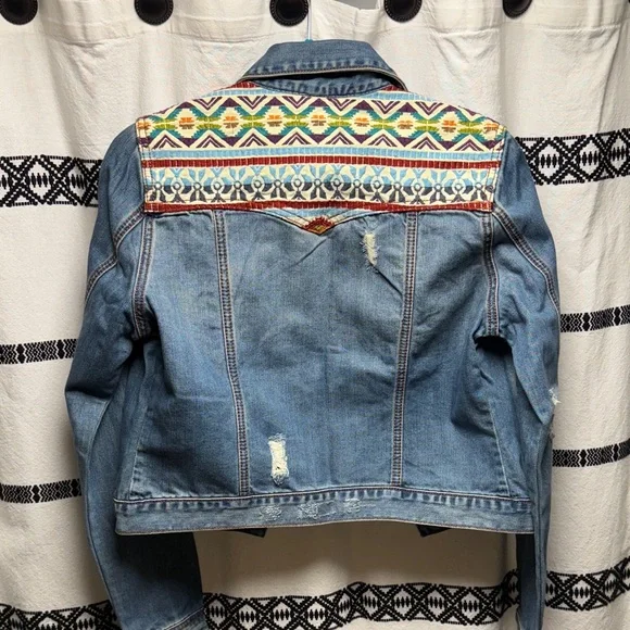 Stetson Blue Distressed cropped Denim Jacket with western embroidered back. - Picture 2 of 5